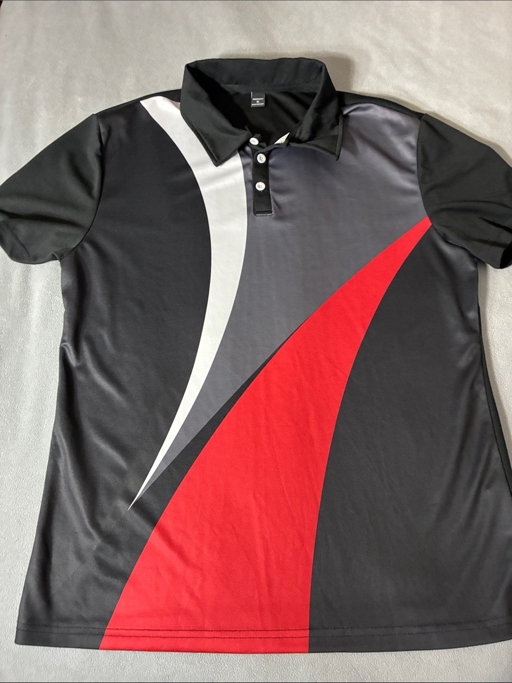 Men's Black Polo with Red and Gray Curved Panels